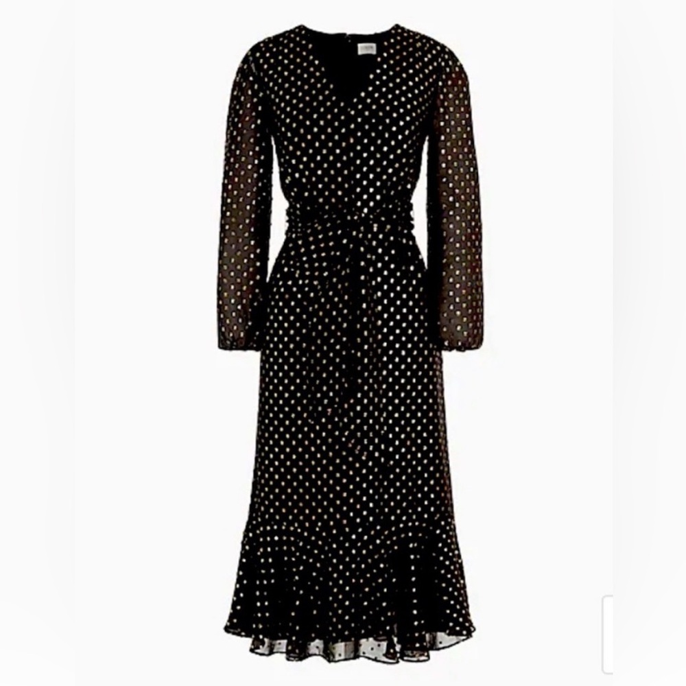 J crew black & gold long sleeve polka dot dress